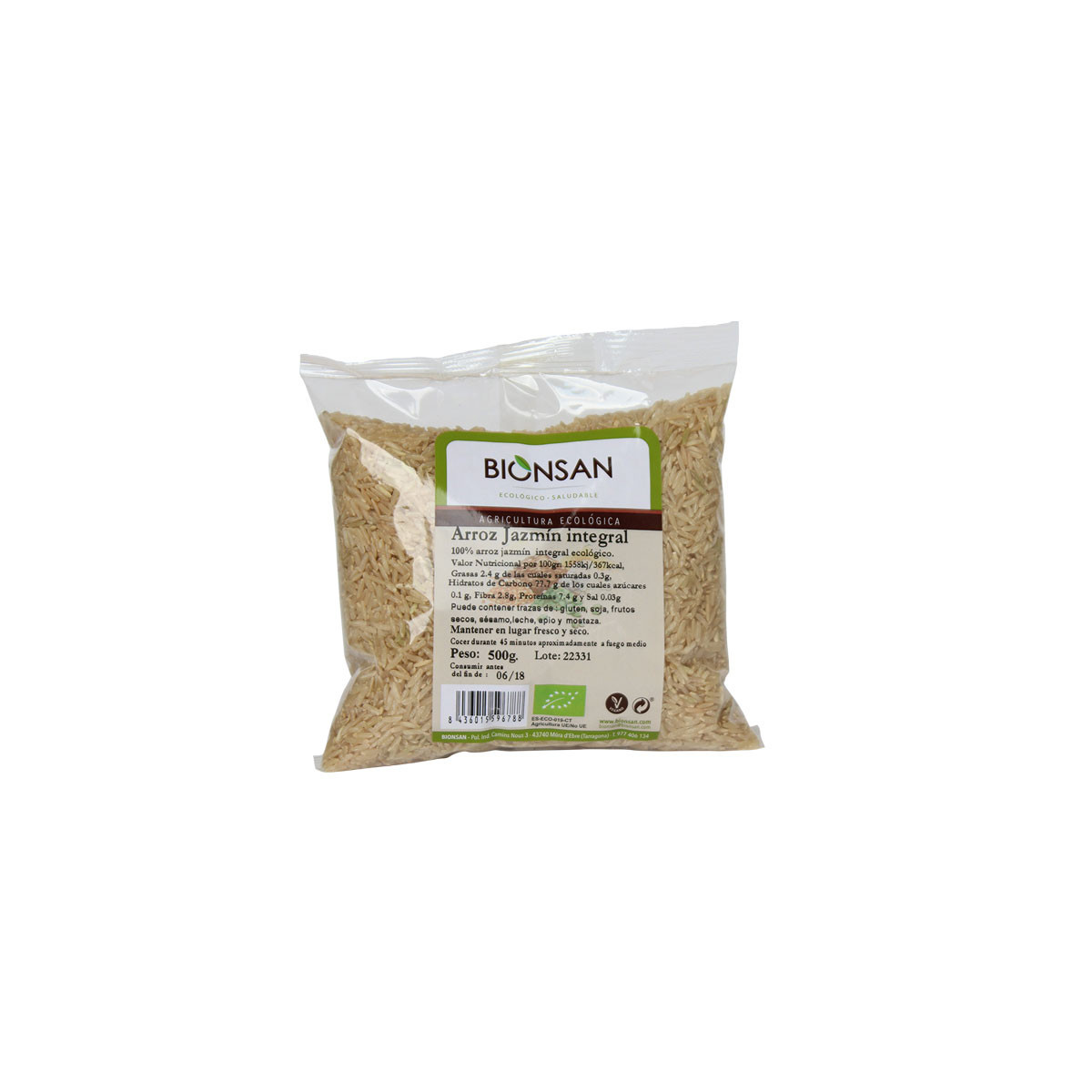Arroz Jazmin Integral Bio 500g Bionsan