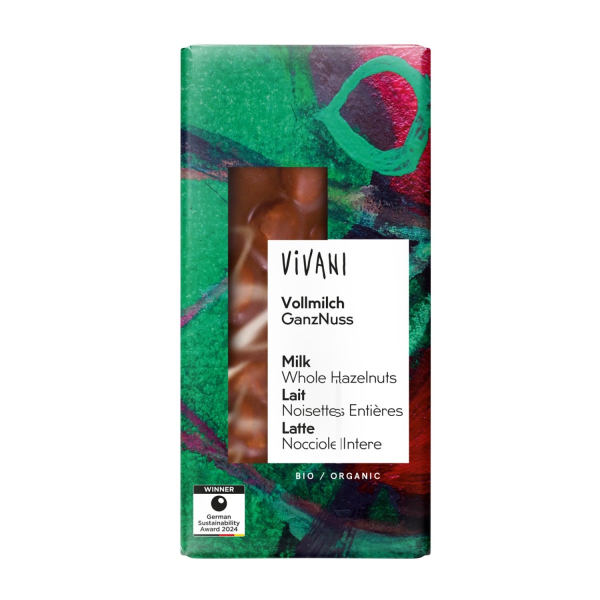 Chocolate con leche y avellanas enteras bio 100g Vivani