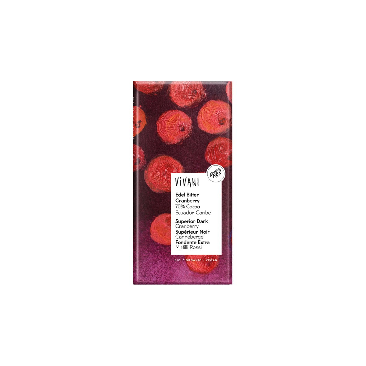 Chocolate negro 70% con Arandano rojo bio 100g Vivani