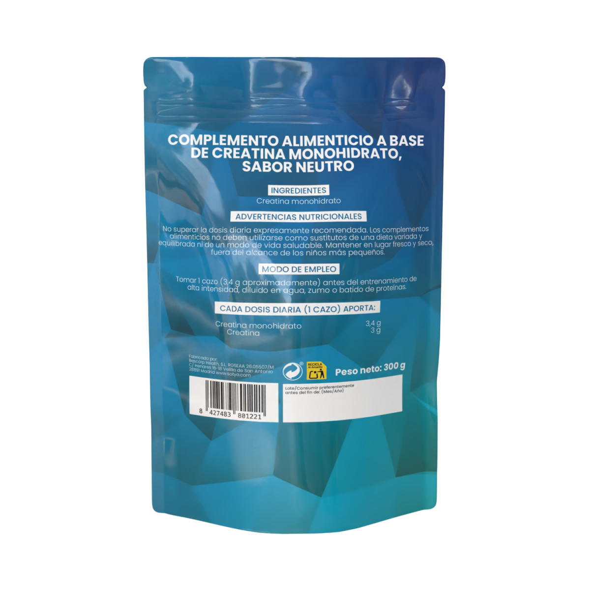 Creatina monohidrato 100% 300g Sotya