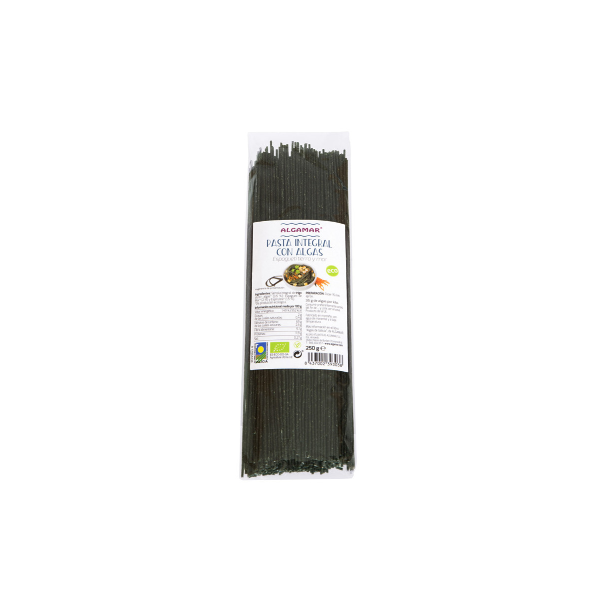 Espaguetti integral con algas tierra y mar bio 250g Algamar