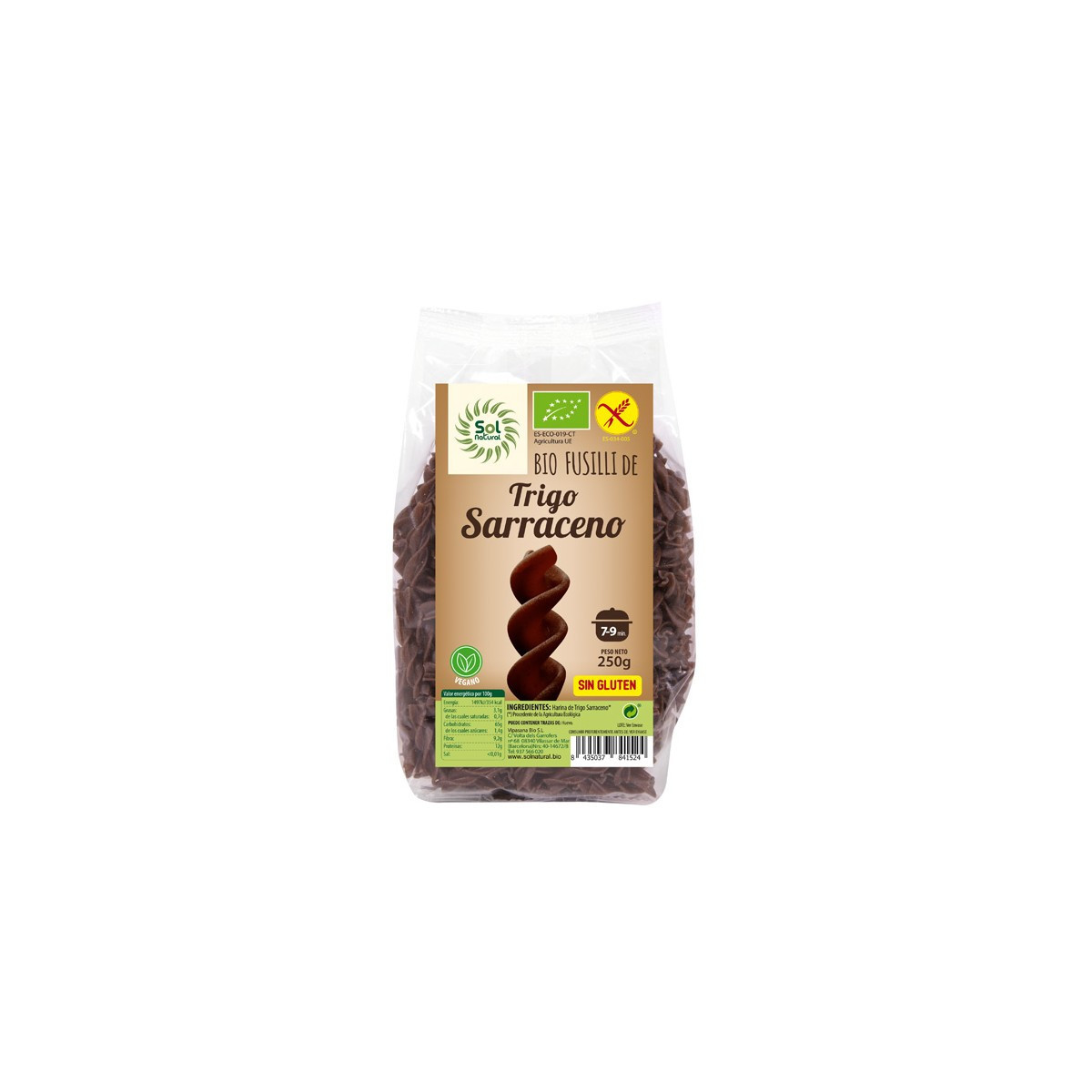 Fusilli trigo srraceno bio sin gluten 250 g Sol Natural