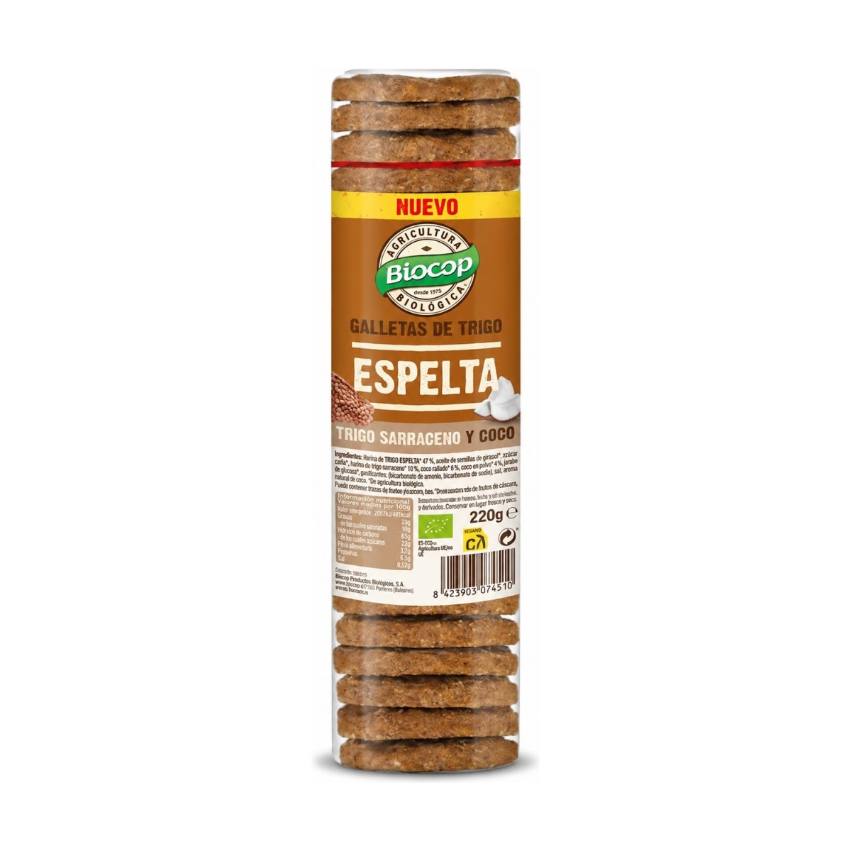Galletas de trigo espelta con trigo sarraceno y coco Bio 220g Biocop