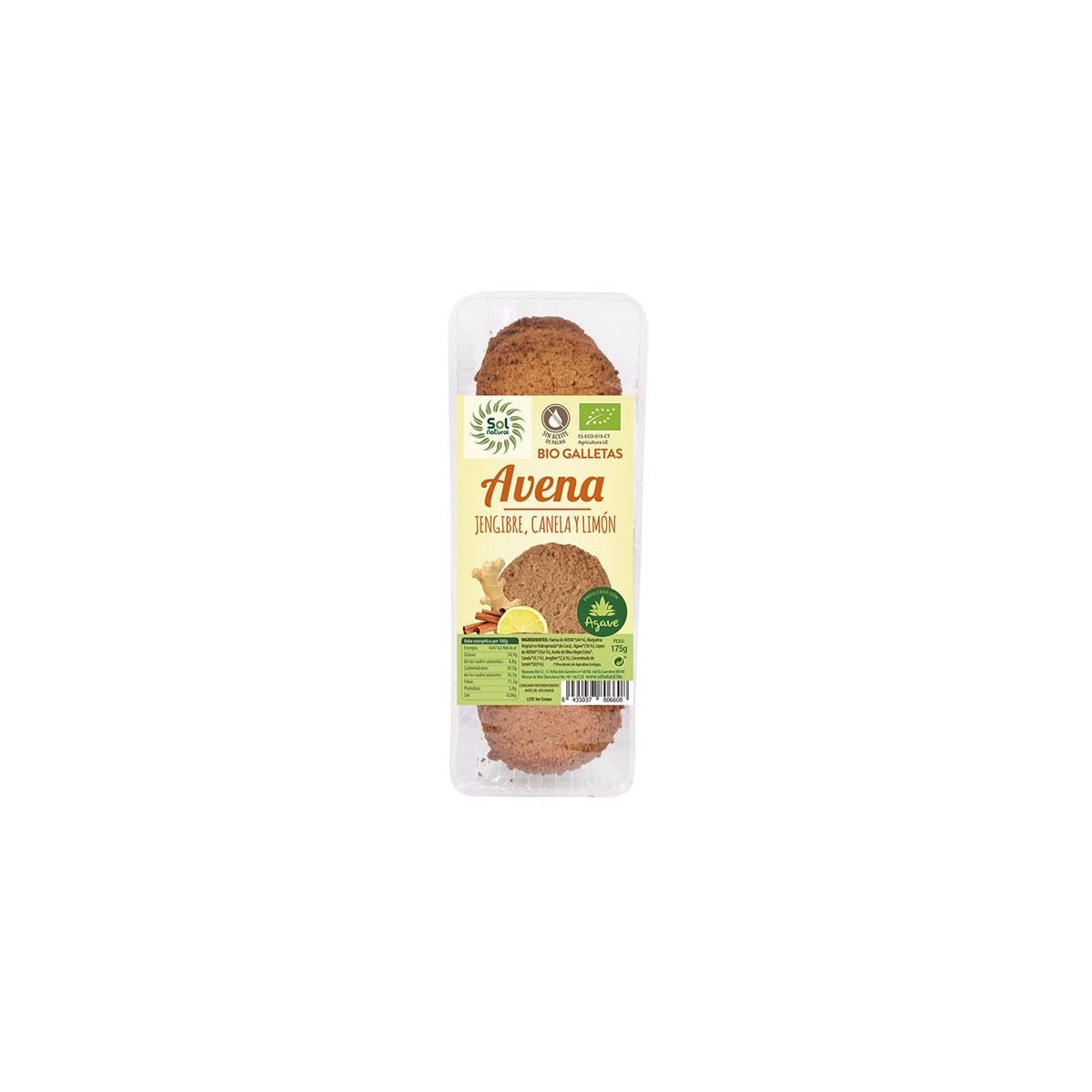 Galletas de avena jengibre canela-limon 175 g Sol Natural