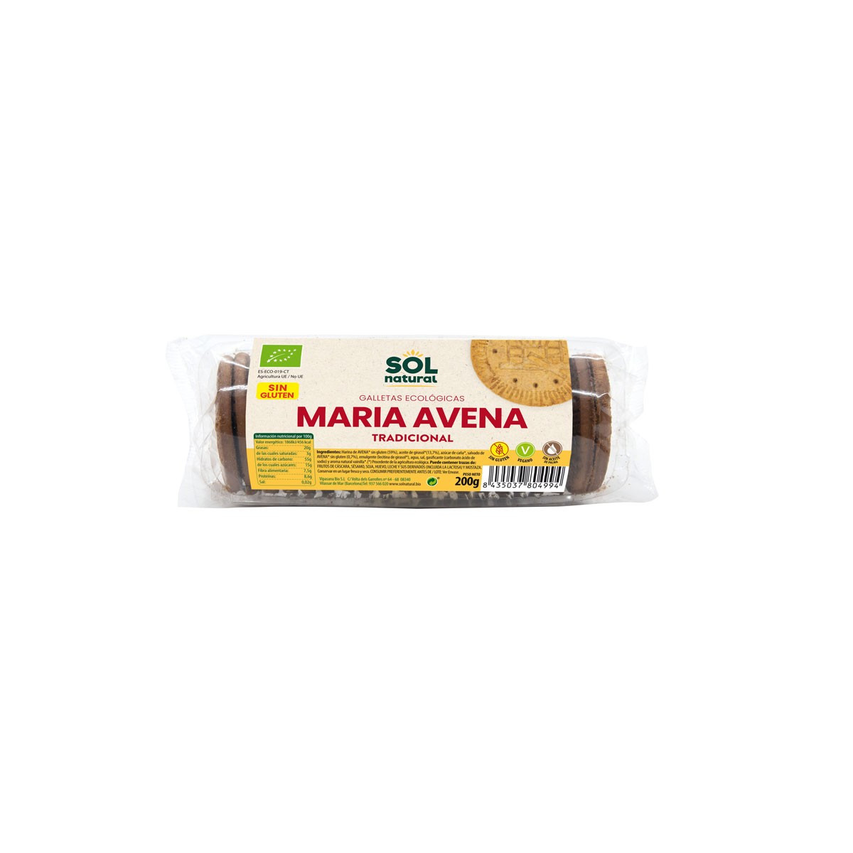 Galletas Maria de Avena sin gluten bio 200g Sol Natural