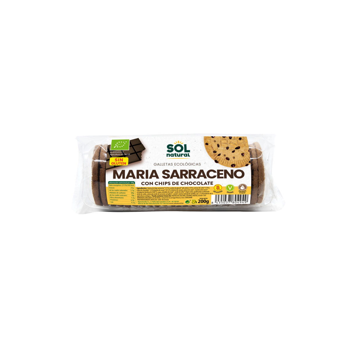 Galletas Marias Trigo Sarraceno con CHips de chocolate bio 200g Sol natural