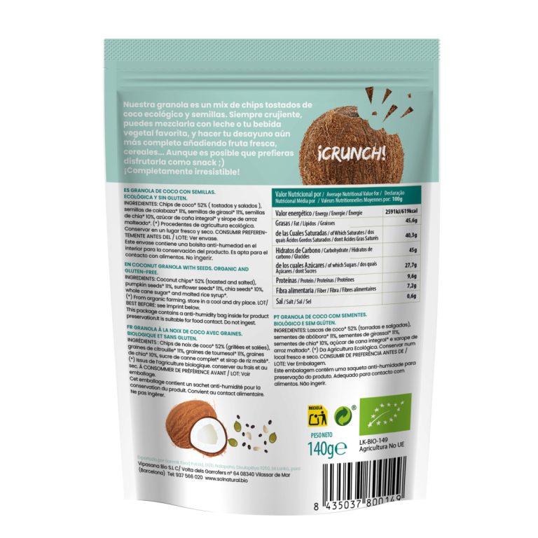 Granola crunchy de Coco con Semillas Bio 140g Sol Natural