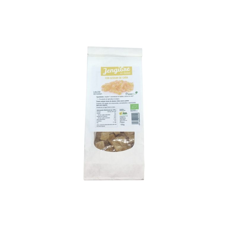 Jengibre en dados con azucar de caña 150g Dream Foods