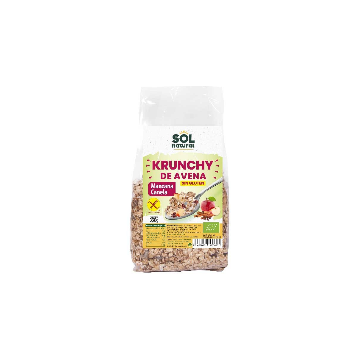 Krunchy avena manzana-canela sin gluten bio 350g Sol Natural
