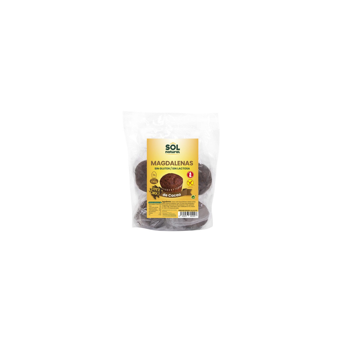 Magdalenas sin gluten super-choco 5 u 190g Sol Natural