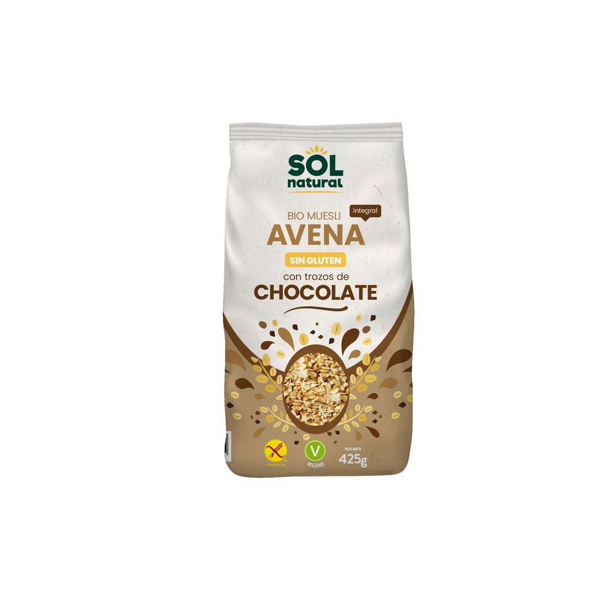 Muesli de avena y chocolate sin gluten bio 425g Sol Natural