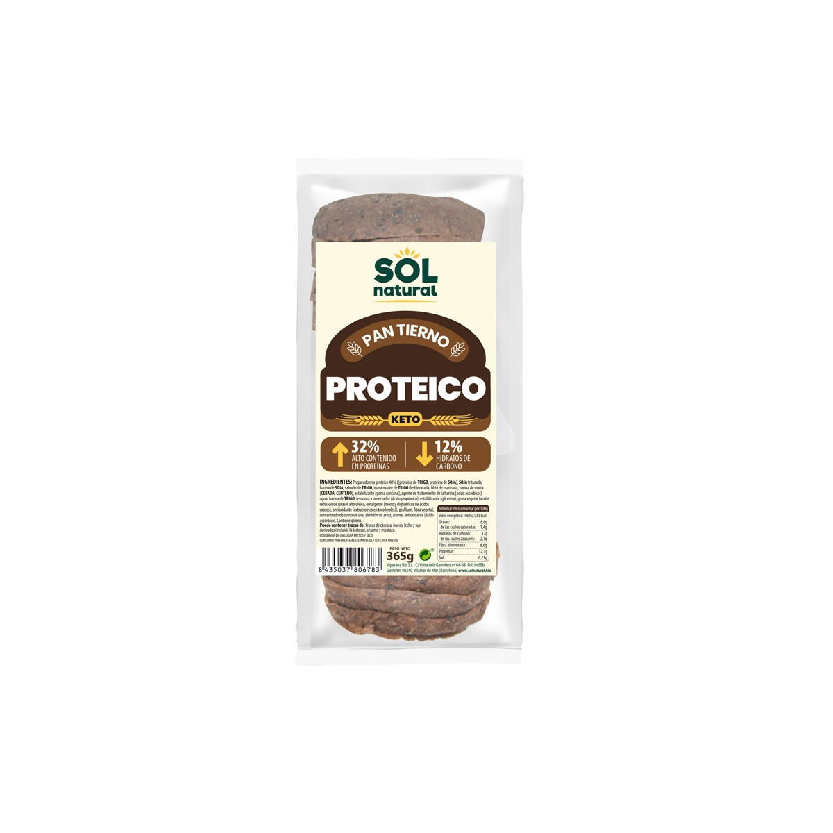 Pan de molde Proteico KETO 365g Sol Natural