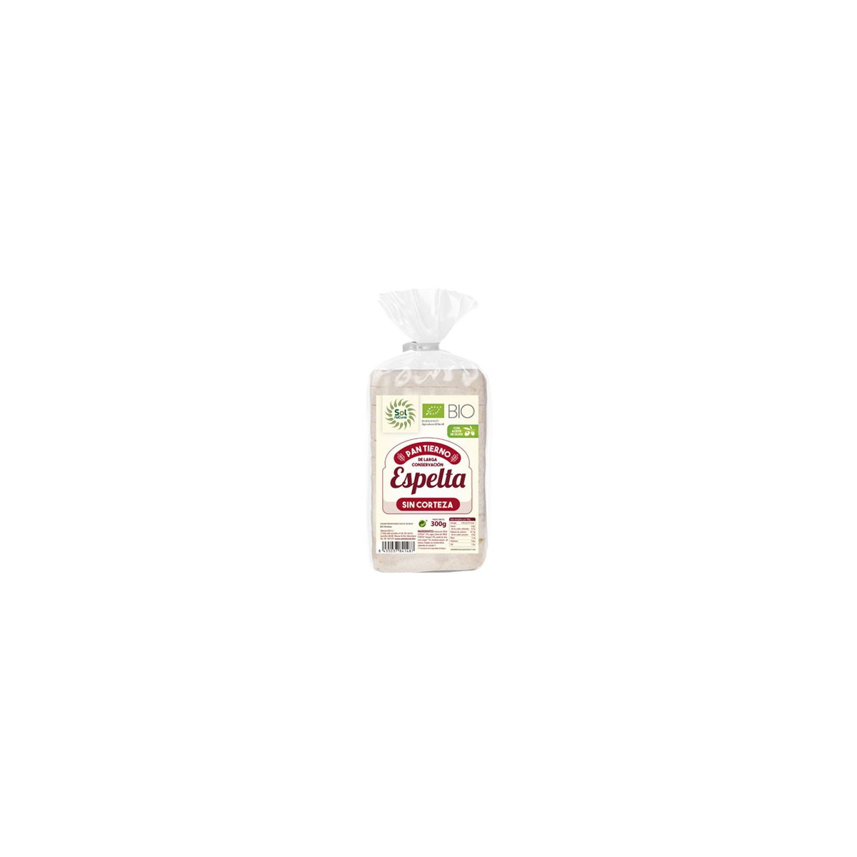 Pan tierno de espelta sin corteza Bio 300g Sol Natural