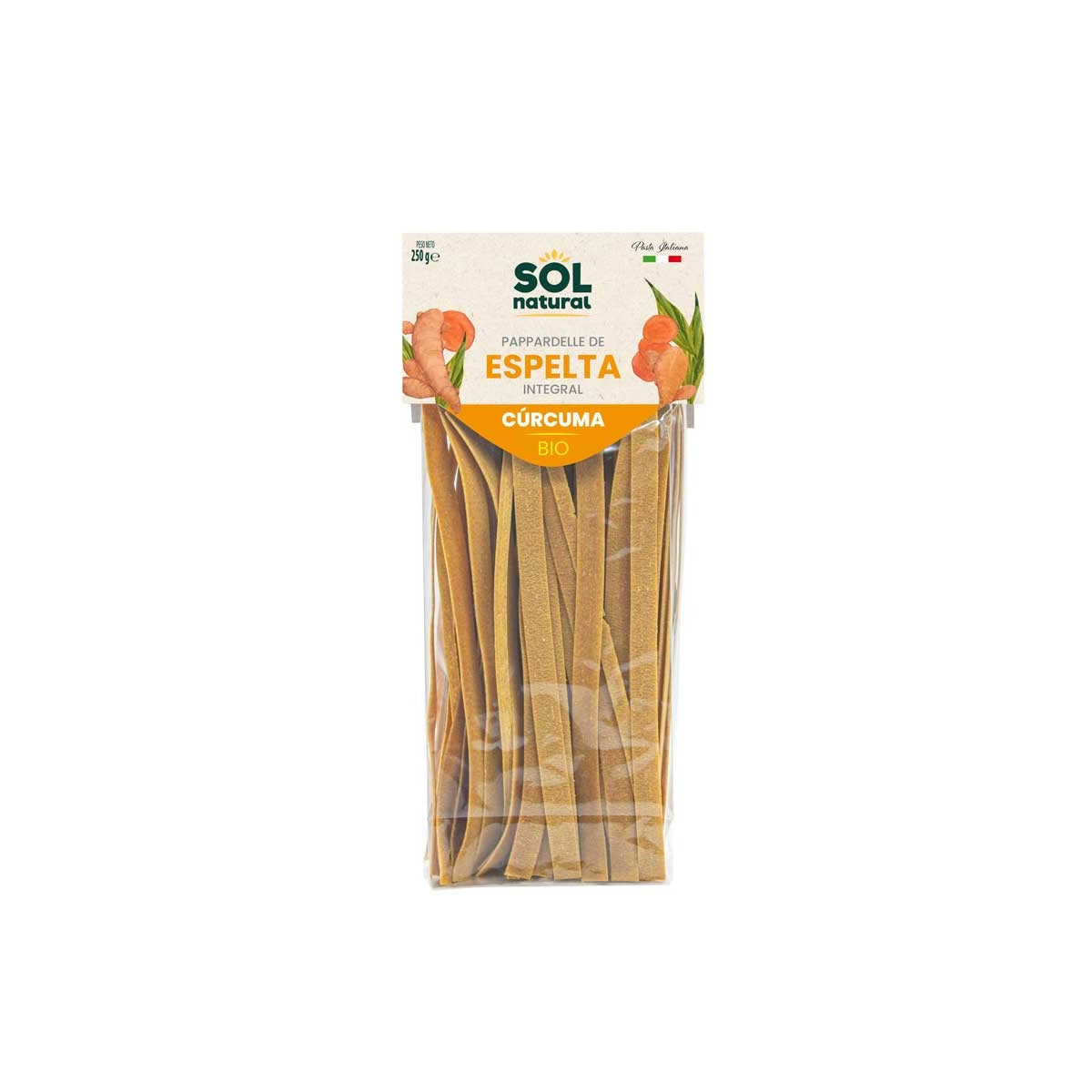 Papardelle de espelta integral con curcuma bio 250g Sol Natural