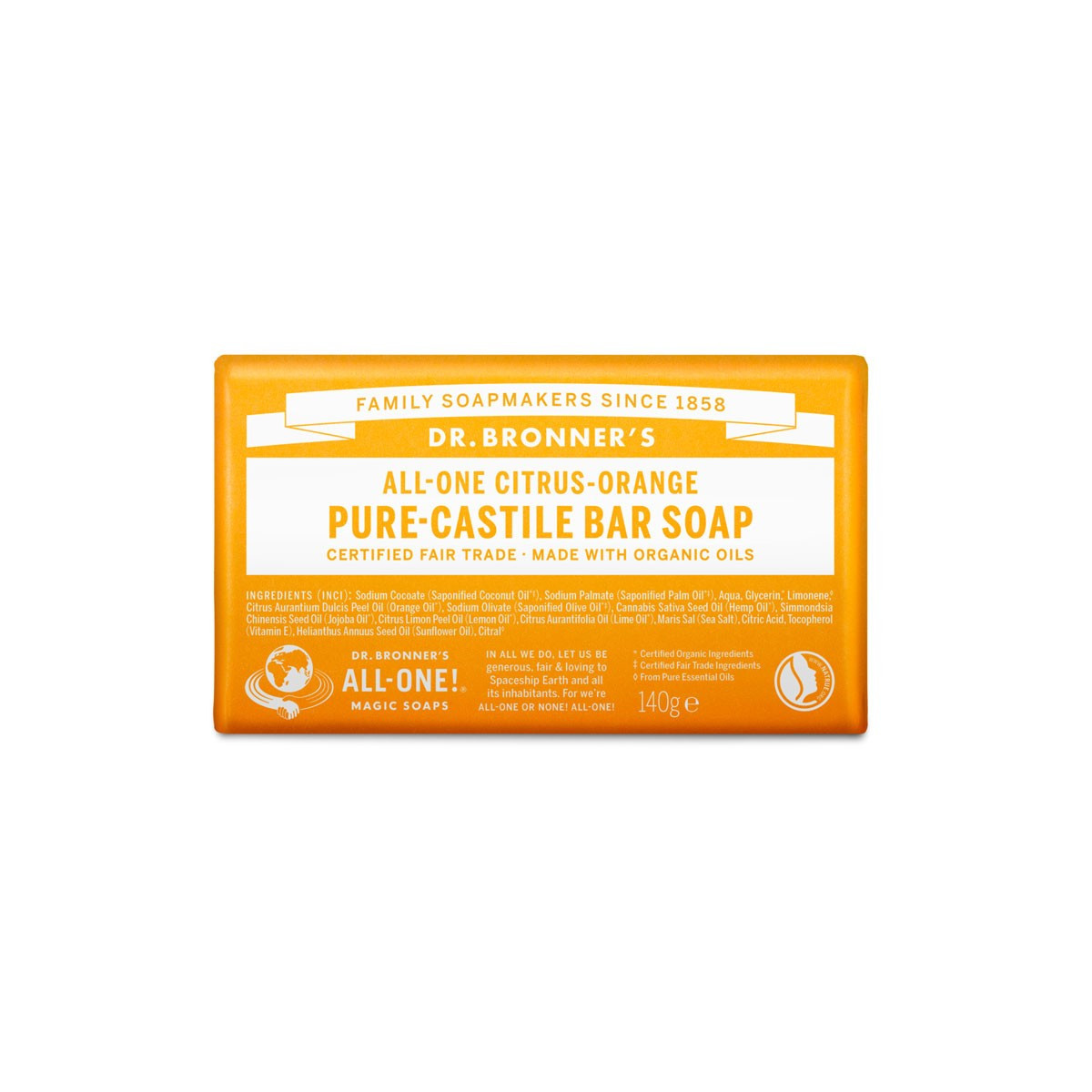 Pastilla de jabon citricos - naranja bio 140g Dr. Bronner's