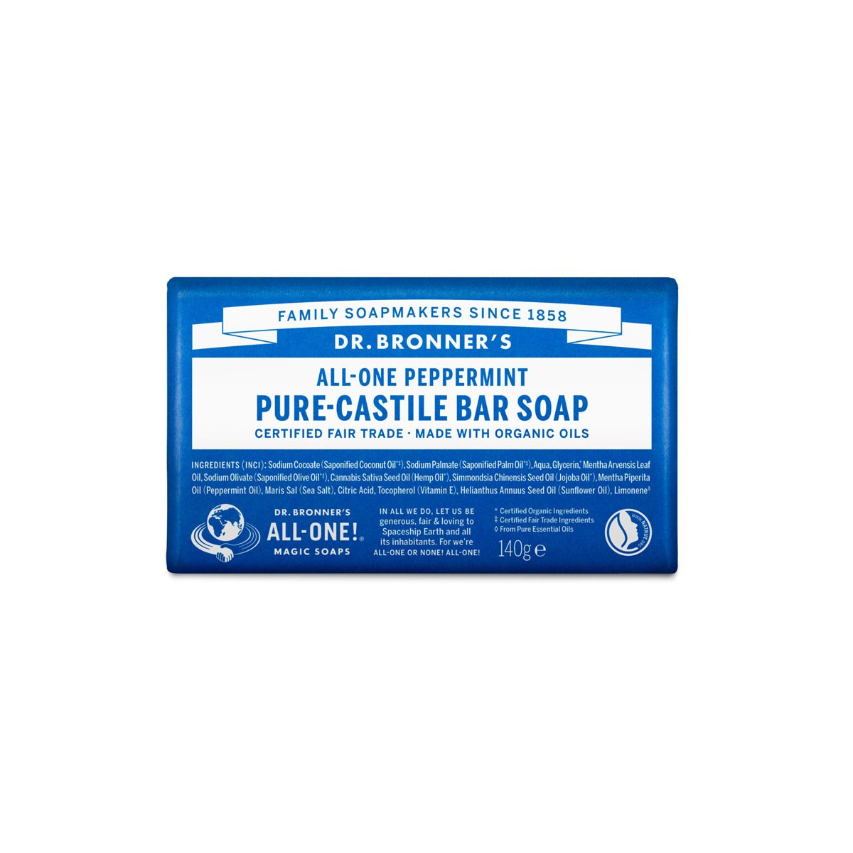 Pastilla de jabon de menta bio 140g Dr. Bronner's