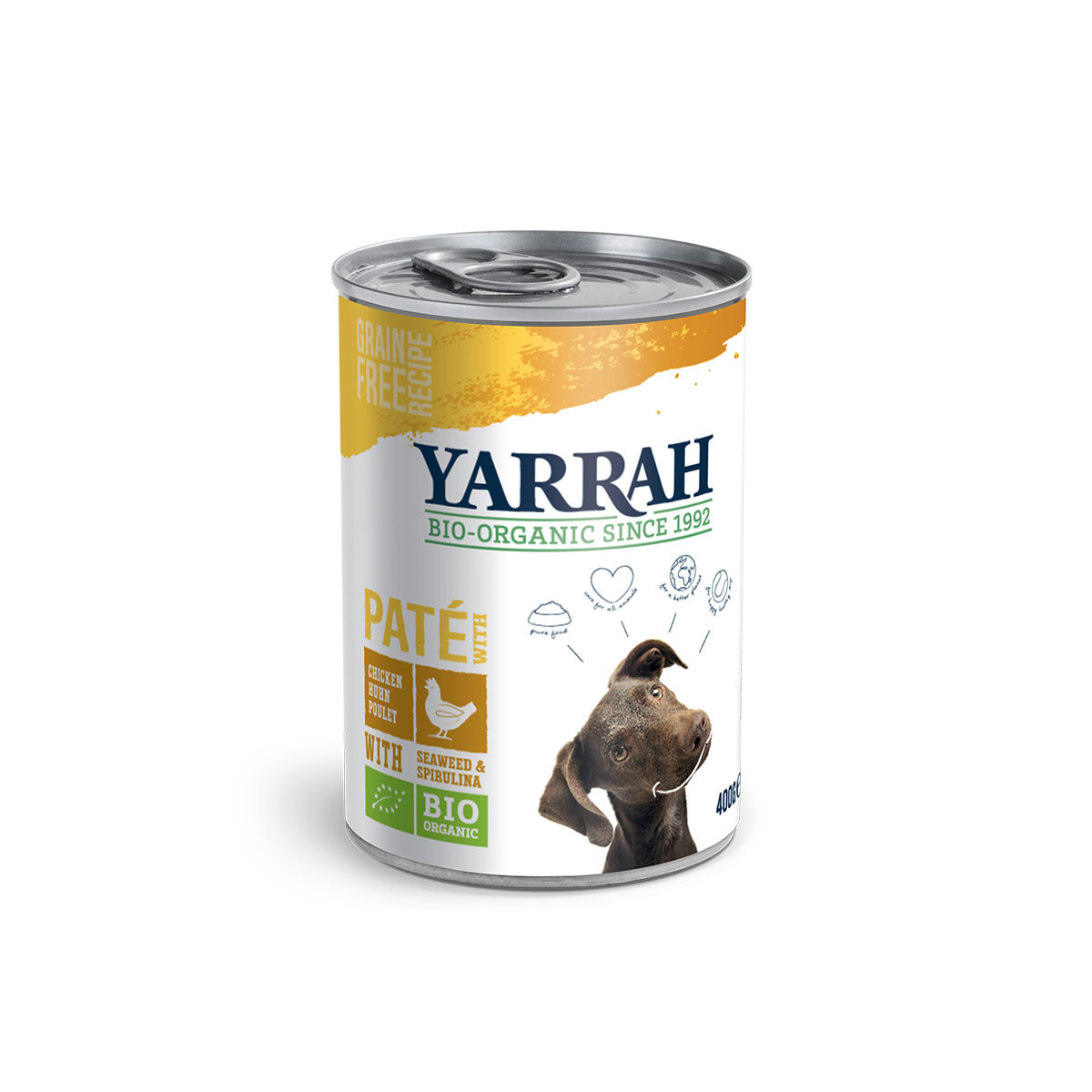 Pate de Pollo con espirulina y algas para perros bio 400g Yarrah
