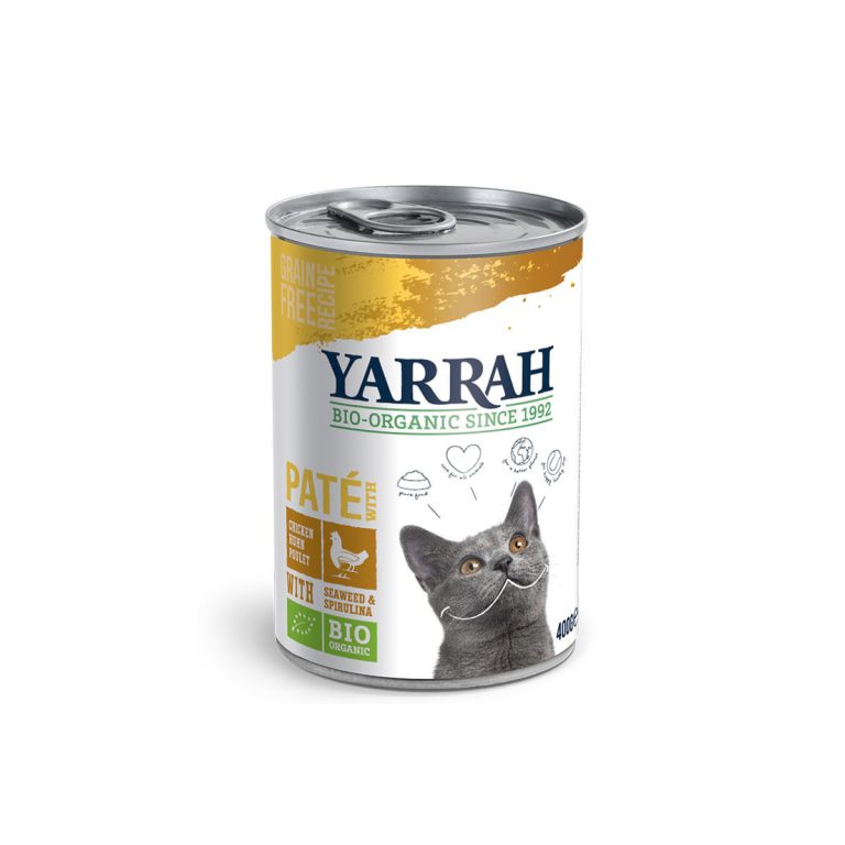 Pate para gatos de pollo y algas bio lata 400g Yarrah