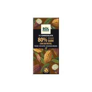 Tableta chocolate 80% con Eritritol bio 70g Sol Natural