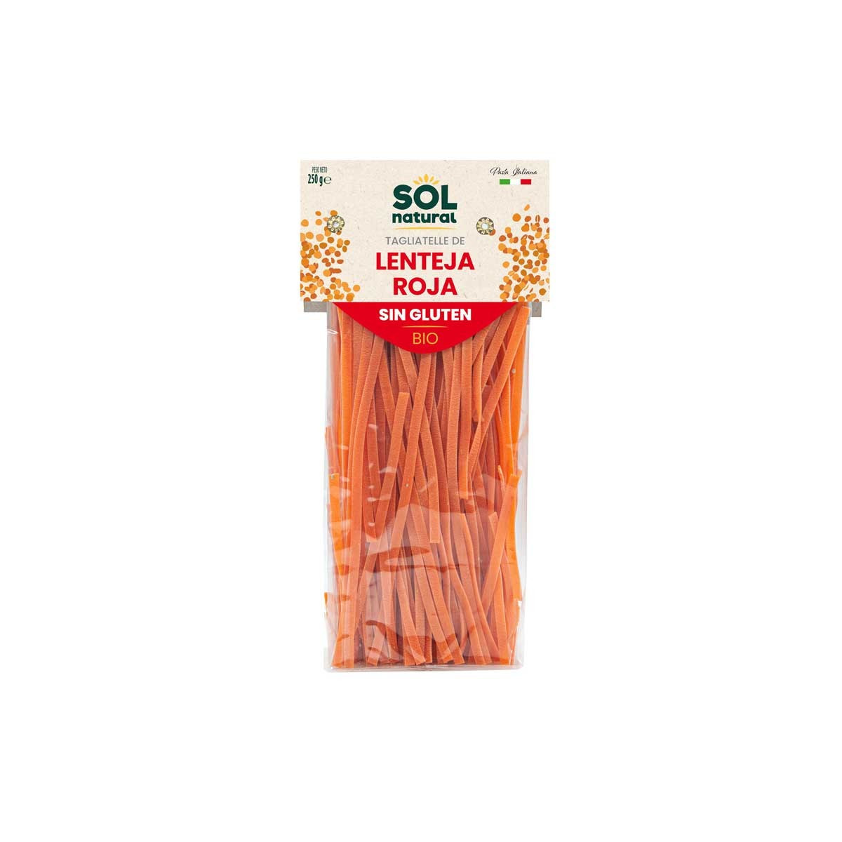 Tagliatelle de lenteja roja sin gluten bio 250g Sol Natural