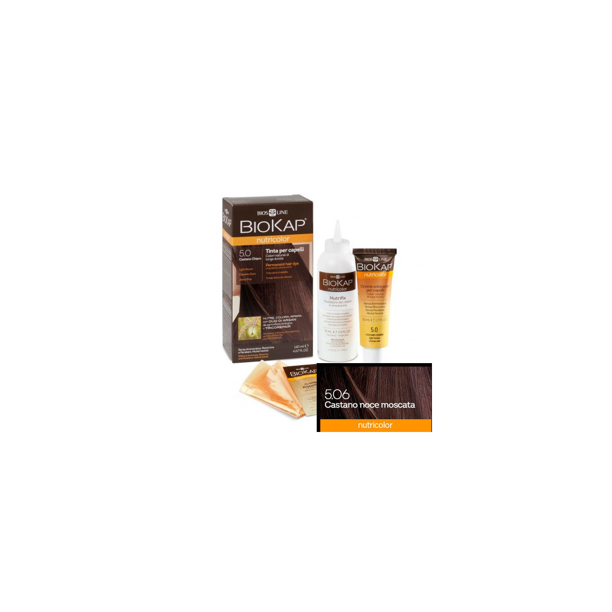 TINTE 5.06 CASTAÑO NUEZ MOSCADA 140 ML.BIOKAP